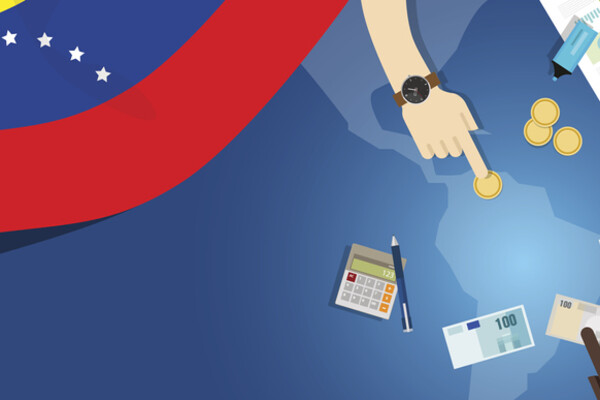 Venezuela economy, fiscal money trade concept illustration of financial banking budget with flag map and currency