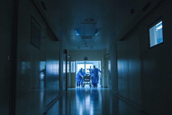 trauma team in hospital corridor