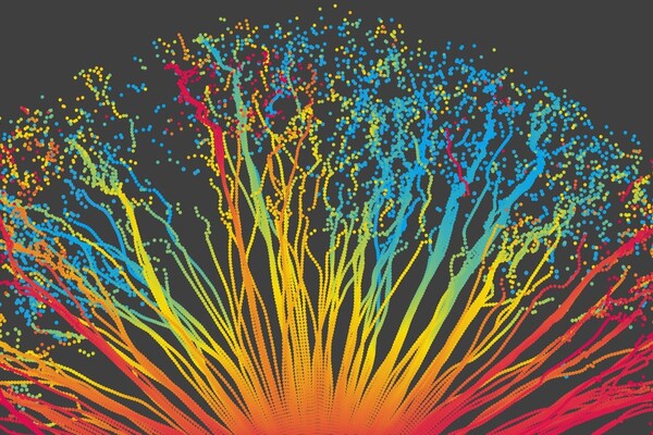 colorful dots arranged to look like the neurons inside a brain
