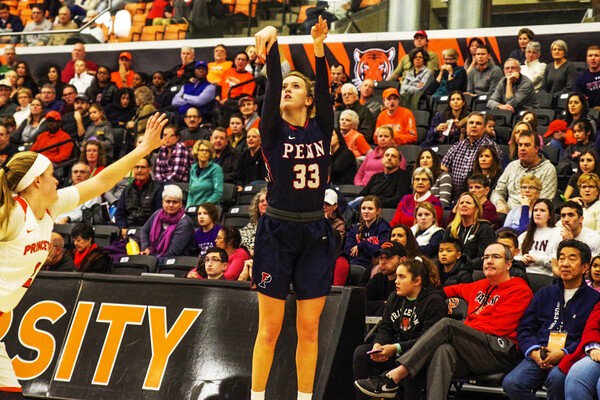 Junior guard Phoebe Sterba shoots a long-range shot against Princeton in New Jersey.