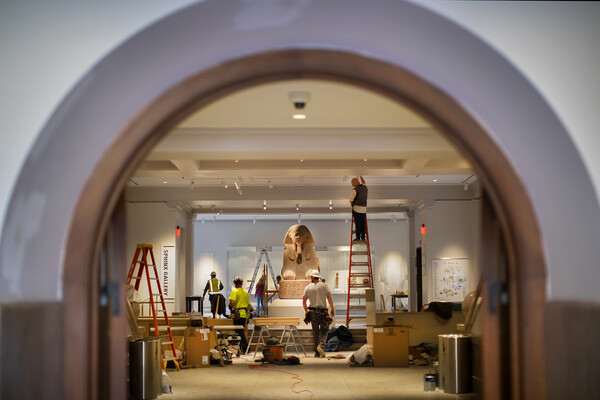 sphinx in the archway of the museum entrance