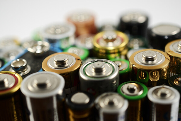 collection of assorted batteries facing upward
