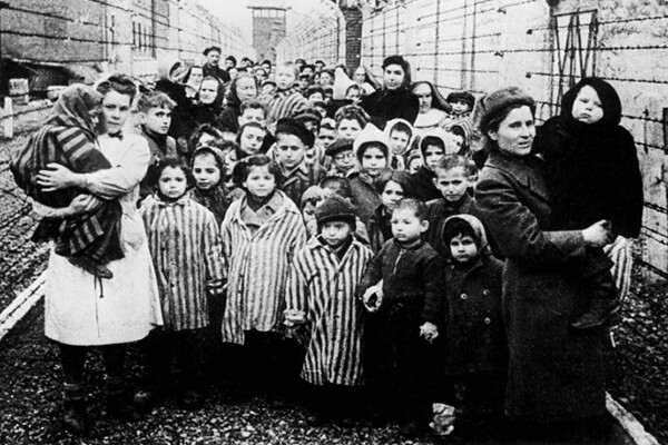 Children liberated in the Auschwitz concentration camp, 1945