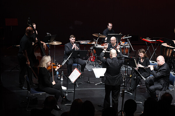 Orchestra performing with conductor
