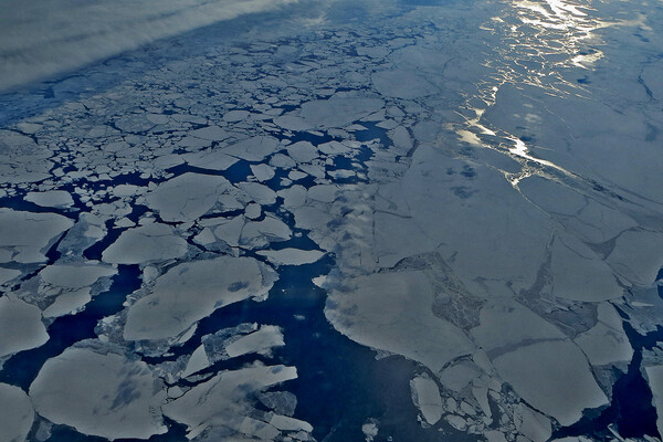 Pieces of sea ice over the Arctic. 