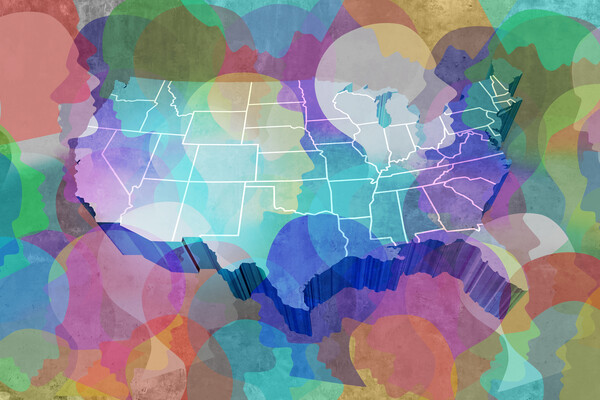 graphic of the united states with faces