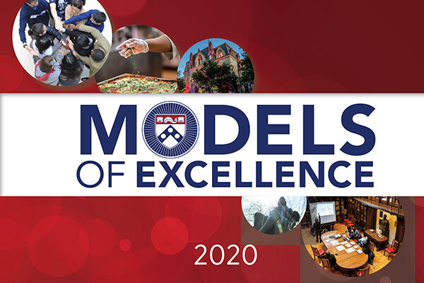 E-book cover of Model of Excellence 2020 awards with pictures from around Penn campus