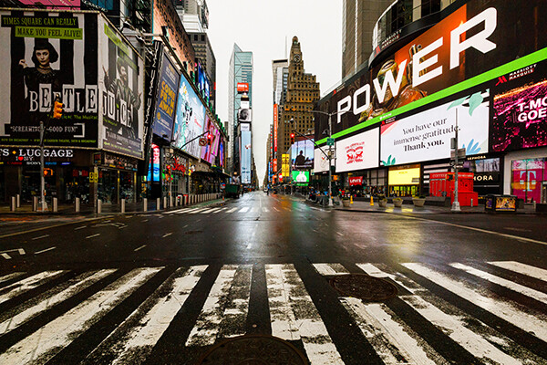 Empty Times Square during a rainy day 