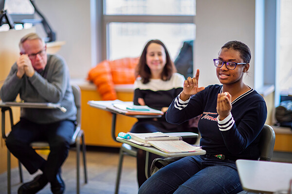 Chris Satullo, Lia Howard, and Surayya Walters in class.