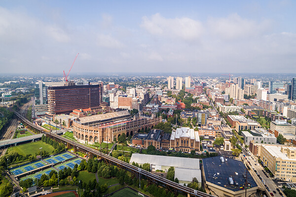 Panaramic aerial view of the city of Philadelphia and Penn’s campus