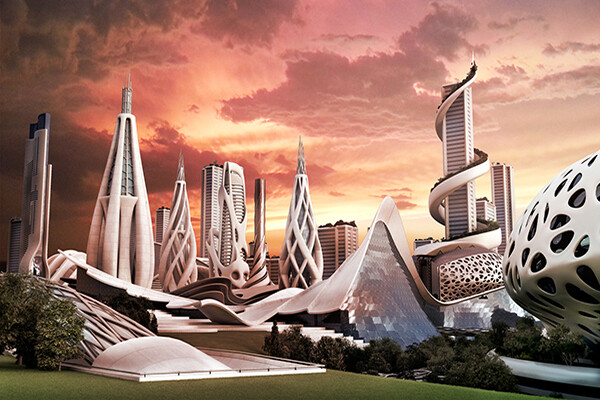 A virtual cityscape of the future. 