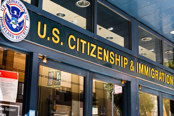 Entrance to the U.S. Citizenship & Immigration Services building.