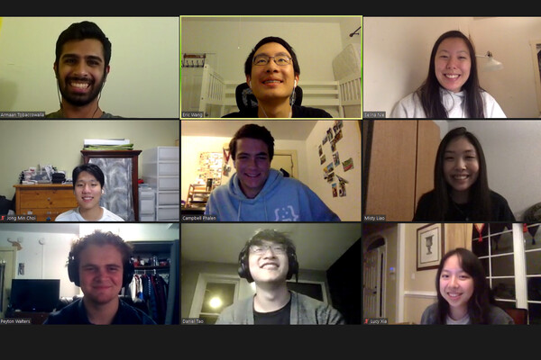 Nine student faces in a videoconference