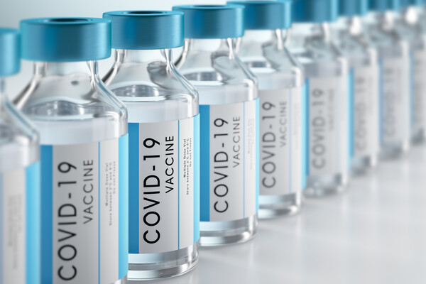 row of COVID-19 vials