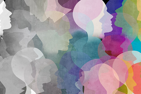 Silhouettes of multi-colored heads