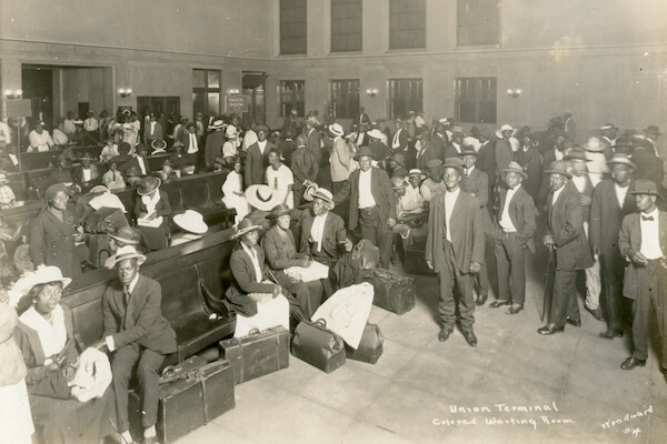 Historical photograph of Union Terminal waiting room with African American travelers