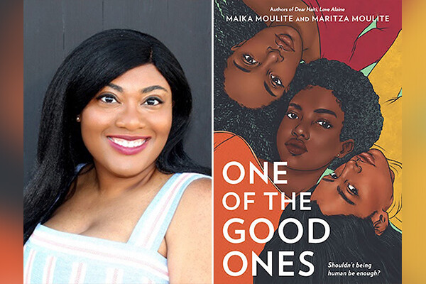 Maritza Moulite headshot at left, cover of her book, One of the Good Ones, at right.