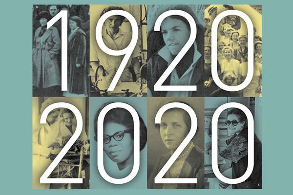 Grid of eight historical women who were Penn Medicine students with 1920-2020 superimposed over their portraits.