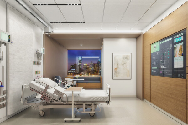 Rendering of a patient’s room in the Penn Med Pavilion.