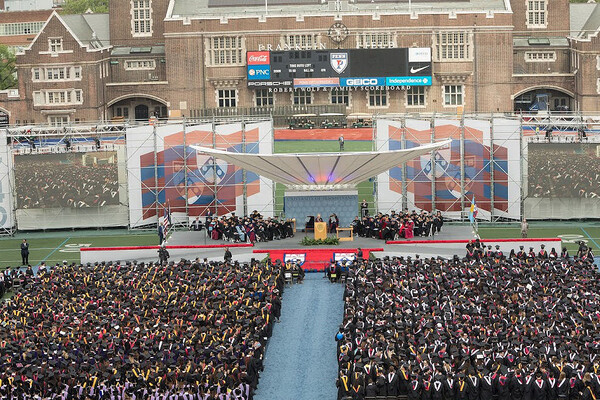 Aerial view of Commencement at Franklin Field.