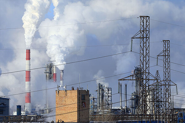 Carbon emissions from a power plant.