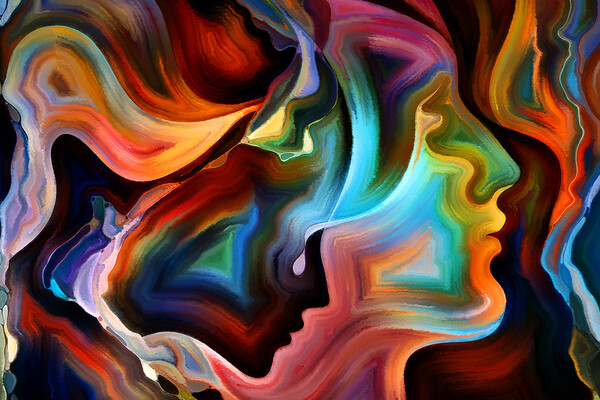 swirly painting of faces and heads