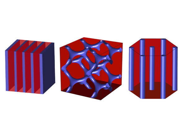 Three shapes indicating nanomaterial patterns.