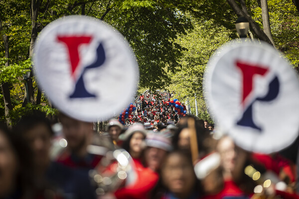 penn band on locust walk during hey day