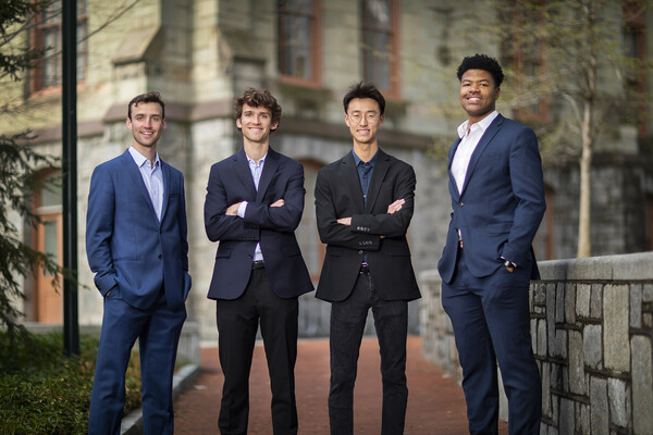 From left, Sam Strickberger, Max Strickberger, Seungkwon Son, and Niko Simpkins of College Green Ventures.