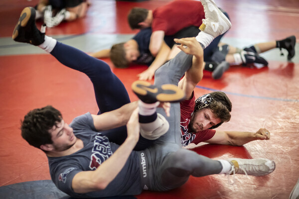 two wrestlers training