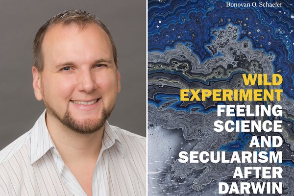 Left, Donovan Schaefer; right: Book cover of the book, Wild Experiment: Feeling Science and Secularism After Darwin.