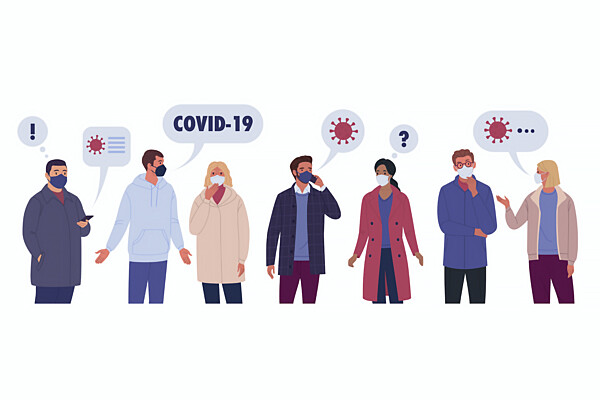 Illustration of people talking about the coronavirus pandemic