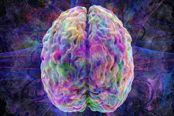 Colorful image of an illustrated brain with neural networks in the back shown by lines and bursts of color.