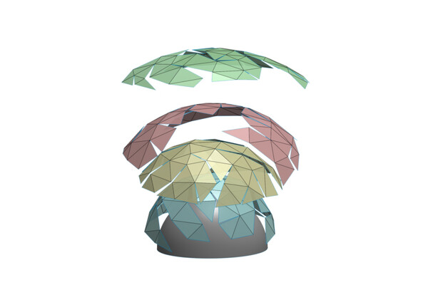 Rendering of layers of a helmet illustrating the shift from 2D to 3D materials.