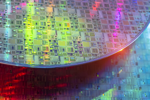 Silicon wafer reflecting different colors