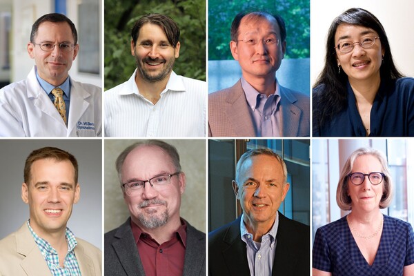 Two rows of people: William Beltran, Brian Gregory, Insup Lee, Guo-Li Ming. Bottom row: Eric Schelter, Theodore Schurr, Warren Seider, and Karen Winey. 