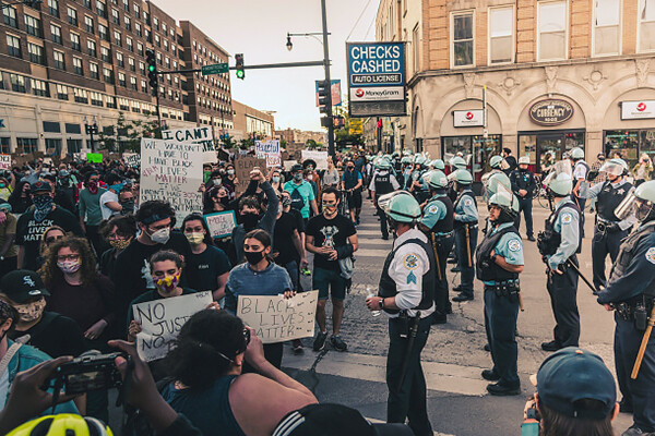 A Black Lives Matter protest with police presence.