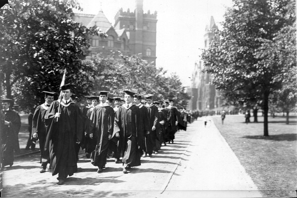 A historical Penn graduation procession.