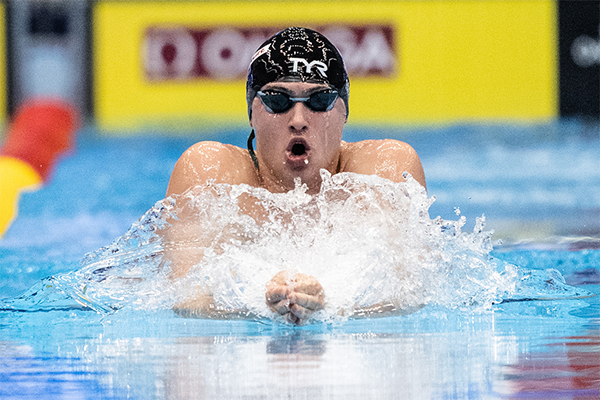 Matt Fallon does the breast stroke during a race at the World Championships in Japan.