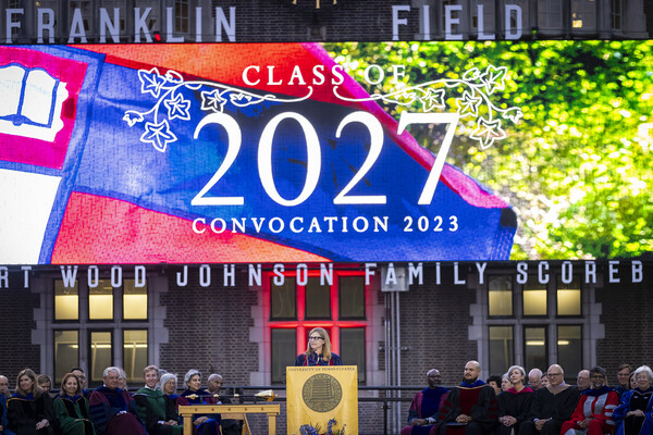 class of 2027 stage at franklin field for convocation