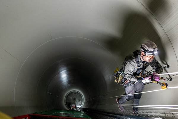 A worker inside a windmill.