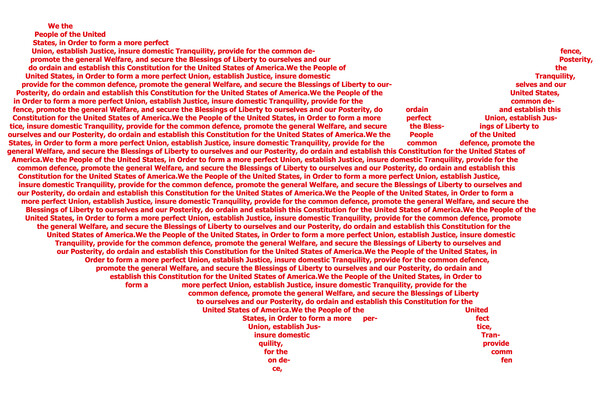 The United States map with the preamble of the Constitution written across it.