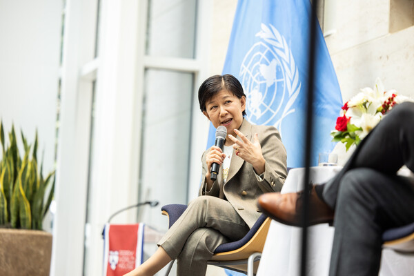  United Nations Under-Secretary-General and High Representative for Disarmament Affairs Izumi Nakamitsu speaks at Penn's Perry World House.