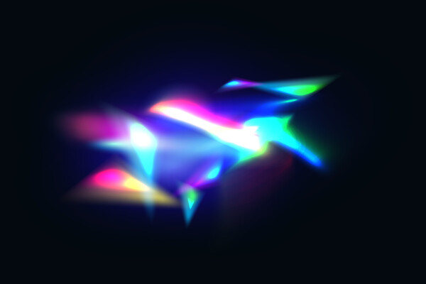 Crystal rainbow lights effect, lens colorful diamond light. Vector bright ray or beam glowing light. 3d gem shining iridescent glare. Flare reflection from prism