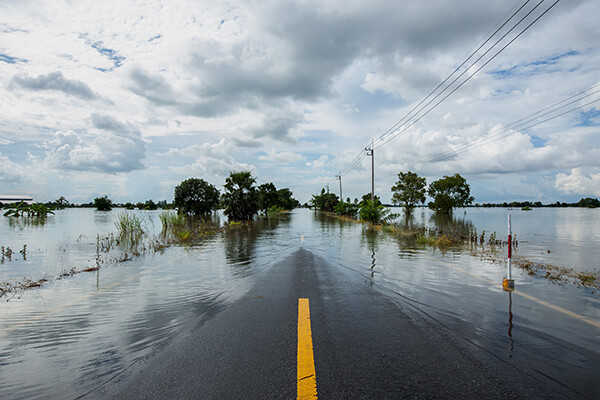 water on flooded thailand road