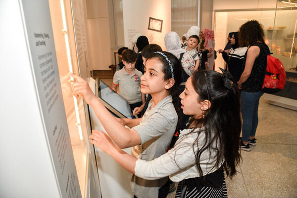 Young students at the Middle East Galleries at the Penn Museum.