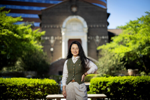 Qi Liu in front of Penn Museum.