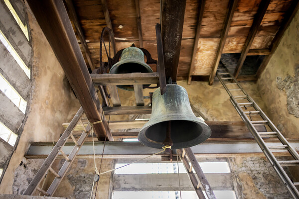 A church bell at St. Mary’s Church.