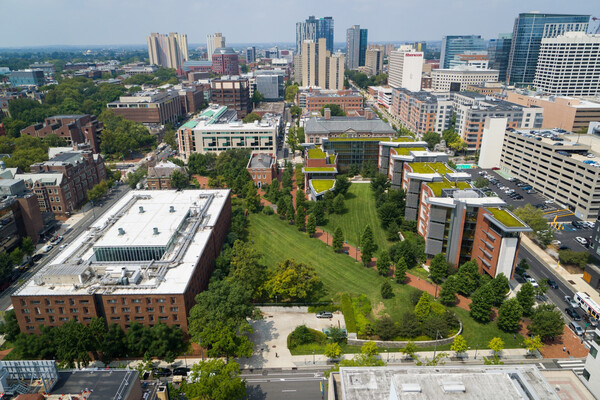 Aerial view of Penn’s campus and the city of Philadelphia.