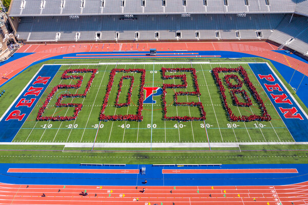 An image of Franklin Field with 2028 spelled out in red and blue.